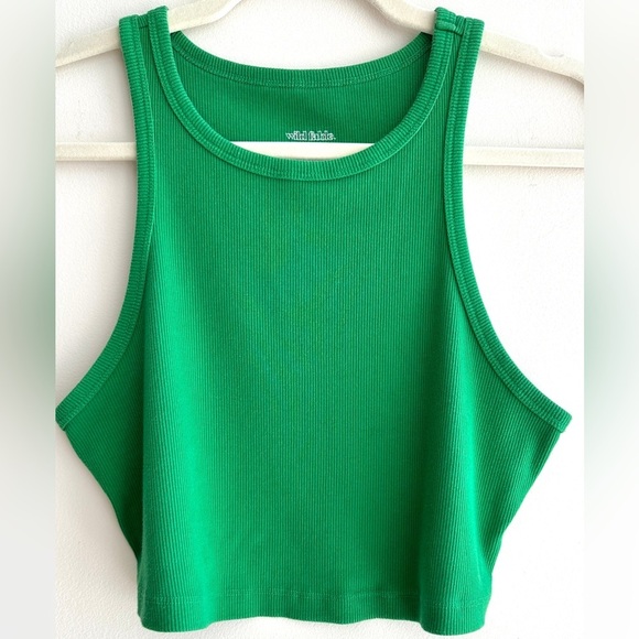 wild fable Bright Green Cropped Ribbed Racerback Tank Top, Size Large - Picture 3 of 15